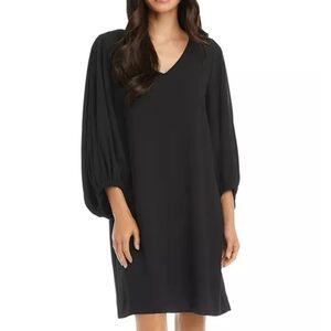 Karen Kane Black Bishop Sleeve Shift Dress Minimalist Chic Women’s Medium Midi